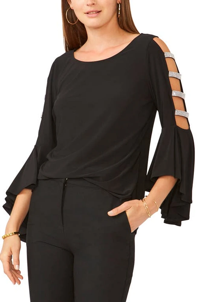 Chaus Rhinestone Ladder Trim Knit Blouse Black at Nordstrom,