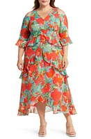 Tahari ASL Rufffle Cold Shoulder Maxi Dress Grenadine at Nordstrom,