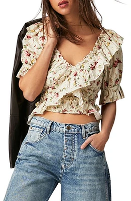 Free People Favorite Girl Floral Print Ruffle Crop Top in Tea Combo at Nordstrom, Size Medium