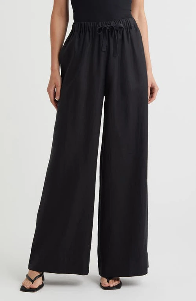 Faithfull the Brand Conigli Wide Leg Linen Pants Black at Nordstrom,