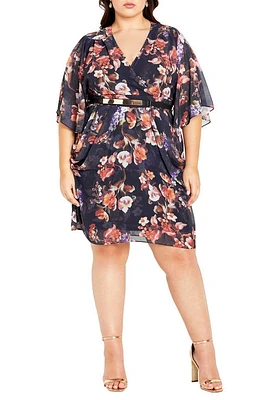 City Chic Floral Print Belted Faux Wrap Dress Navy Night Bouquet at Nordstrom