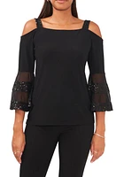 Chaus Cold Shoulder Bell Sleeve Top Black/Gunmetal at Nordstrom,