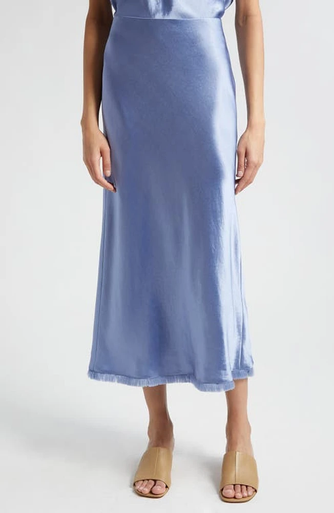 Vince Frayed Trim Satin Midi Skirt Azure Gem at Nordstrom,