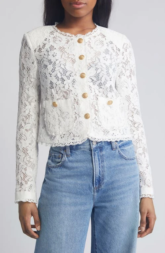 LoveShackFancy Richard Lace Jacket in Off White at Nordstrom, Size 2