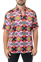 Maceoo Galileo Geometric Short Sleeve Egyptian Cotton Button-Up Shirt in Pink at Nordstrom, Size 2