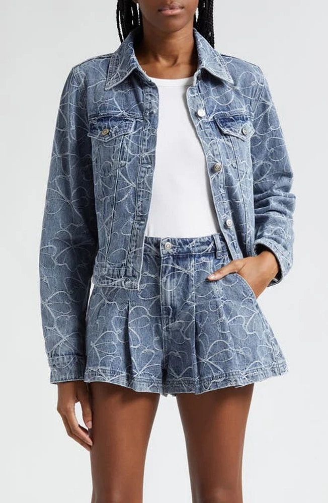 Ramy Brook Hoff Embroidered Floral Denim Trucker Jacket Indigo Embossed at Nordstrom,