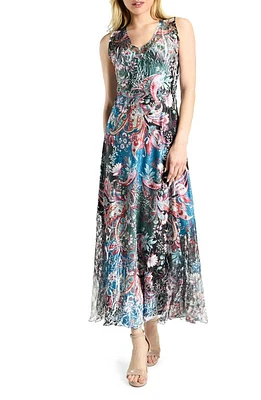 Komarov Lace-Up Back Charmeuse Dress Peacock Paisley at Nordstrom,