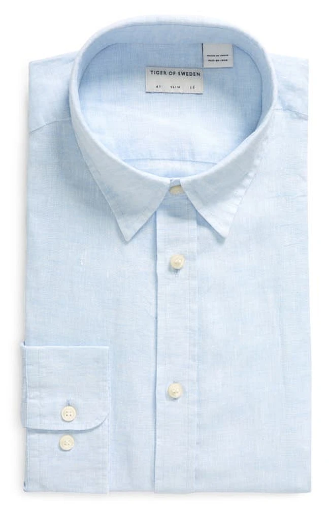 Tiger of Sweden Spenser Slim Fit Linen Dress Shirt Light Blue at Nordstrom,