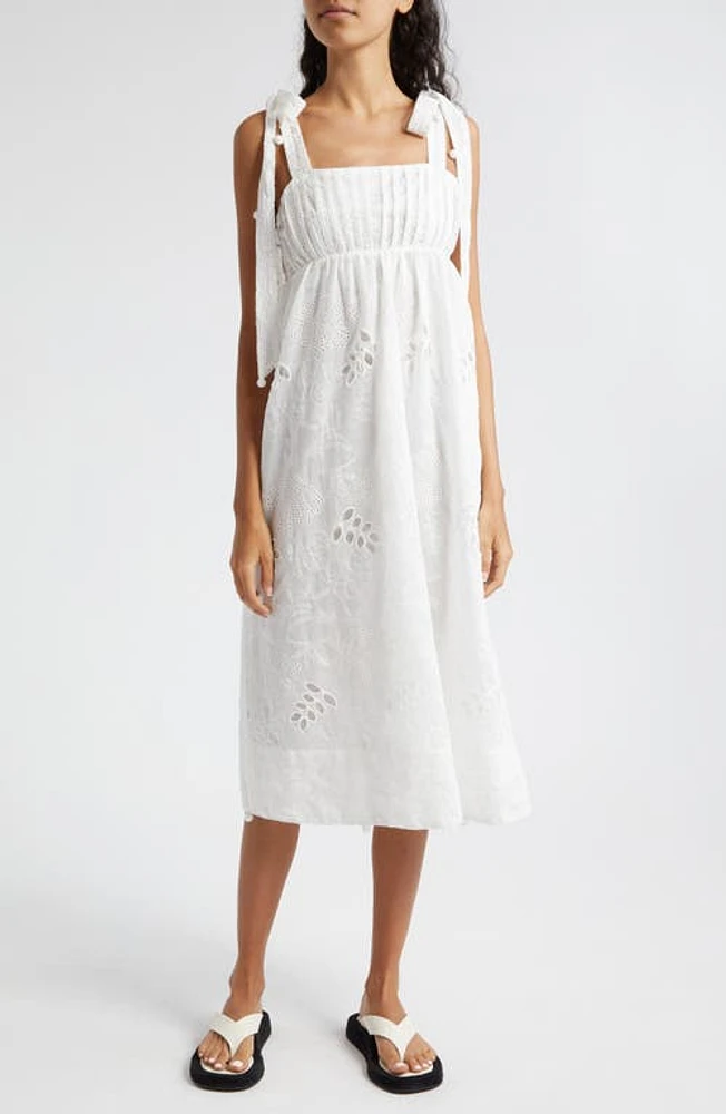 FARM Rio Eyelet Embroidered Midi Dress Off-White at Nordstrom,