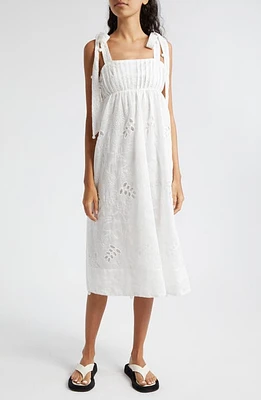 FARM Rio Eyelet Embroidered Midi Dress Off-White at Nordstrom,