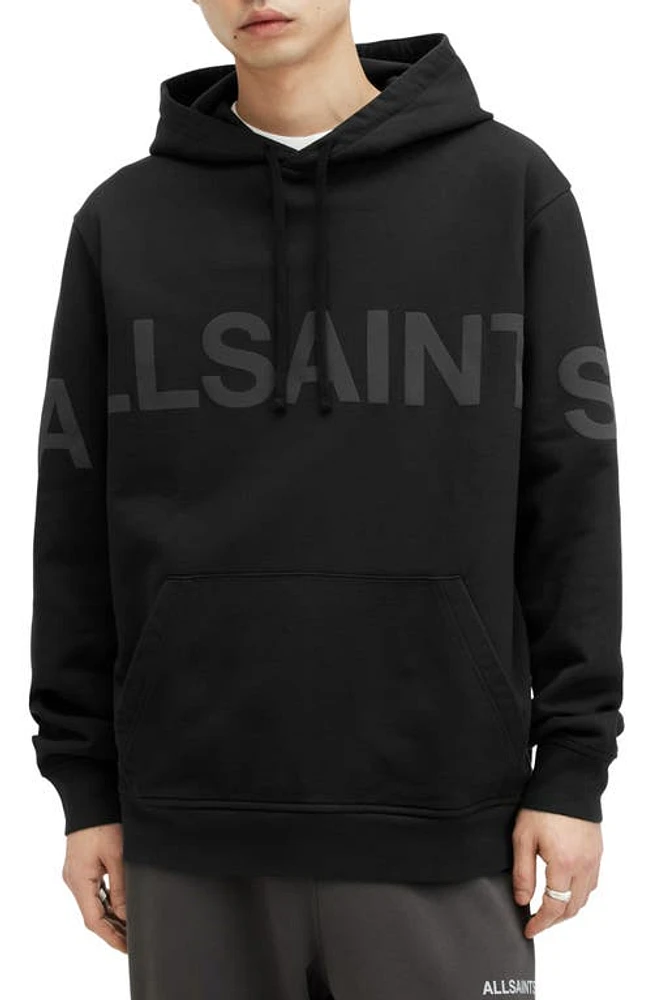 AllSaints Biggy Logo Graphic Hoodie Jet Black at Nordstrom,