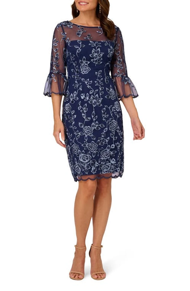 Nordstrom Adrianna Papell Floral Embroidered Bell Sleeve Sheath Dress in  Midnight Multi at Nordstrom, Size 8 | The Summit