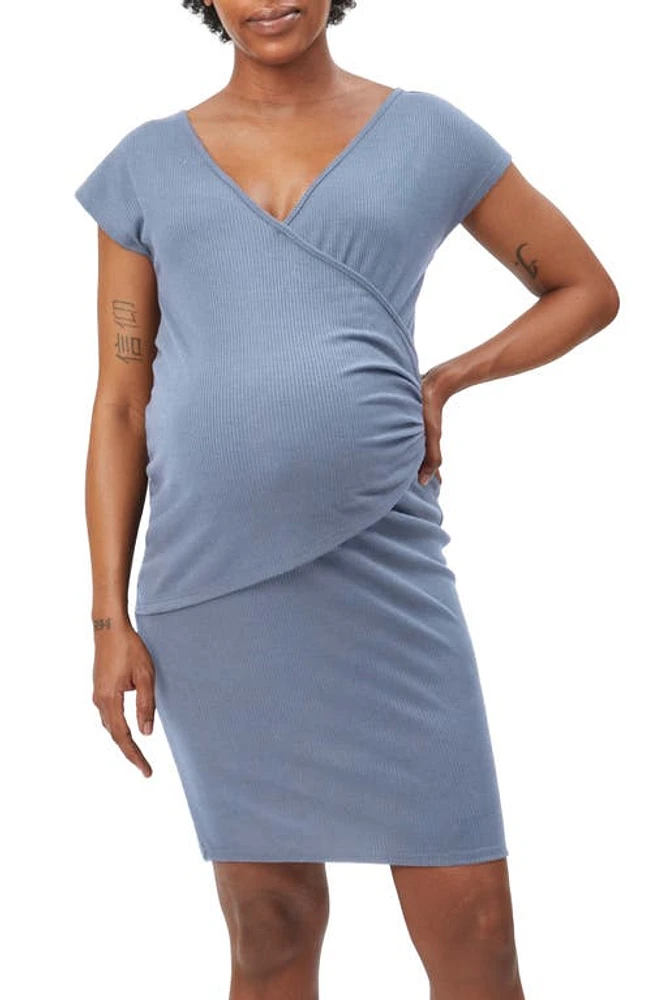 Stowaway Collection Drop Shoulder Maternity/Nursing Dress in Slate Blue at Nordstrom