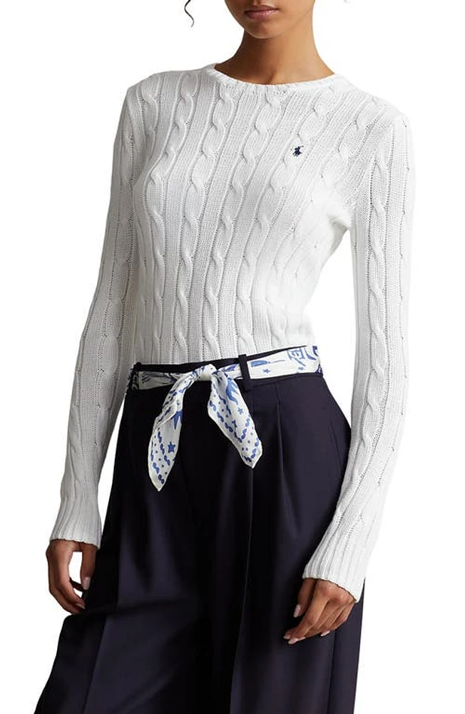 Polo Ralph Lauren Julianna Cable Stitch Pima Cotton Sweater in White at Nordstrom, Size Xx-Small