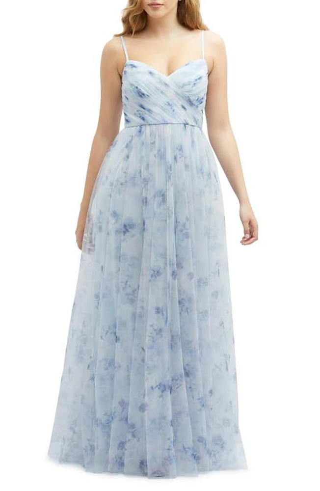 Dessy Collection Floral A-Line Chiffon Gown Mist Garden at Nordstrom,