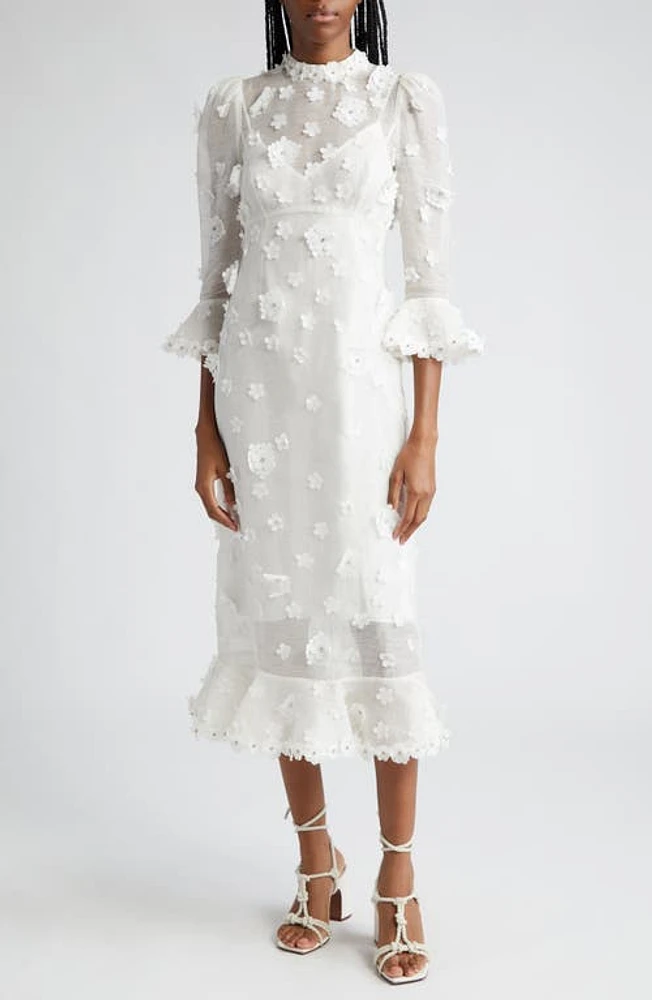 Zimmermann Matchmaker Lift Off Embellished Linen & Silk Midi Dress Ivory at Nordstrom,