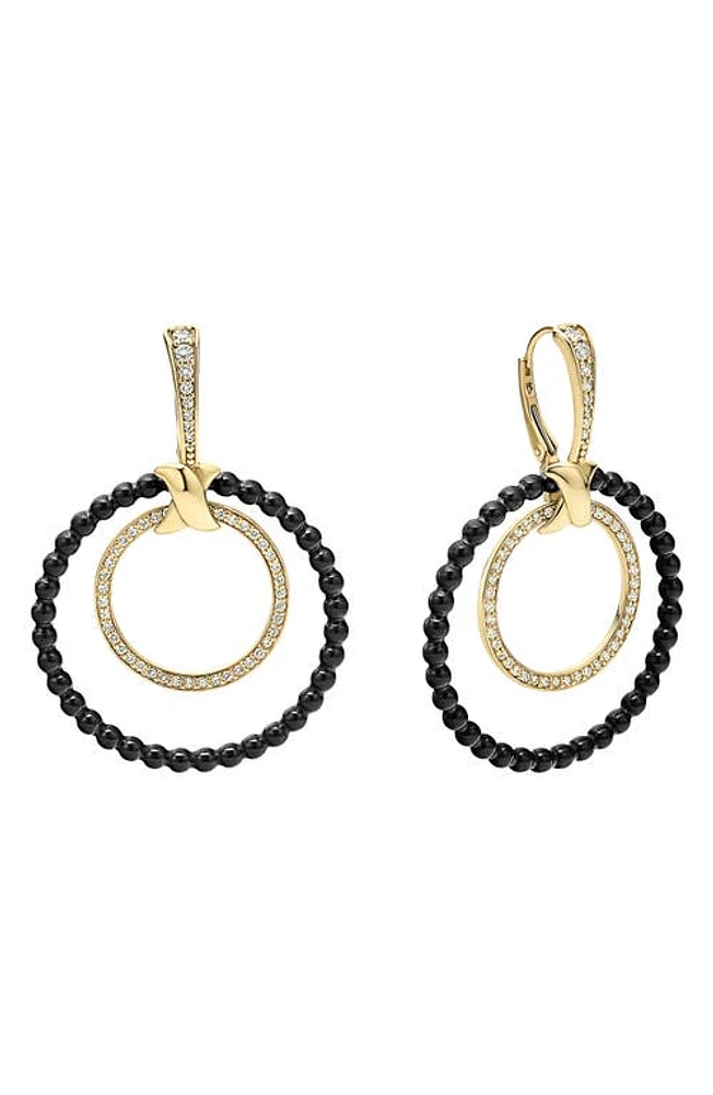 LAGOS Meridian Double Circle 18K Gold Diamond & Ceramic Earring Set in Diamond/Silver at Nordstrom