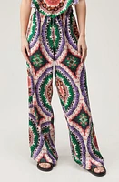 NASTY GAL Boho Print Wide Leg Satin Pants Red Multi at Nordstrom,