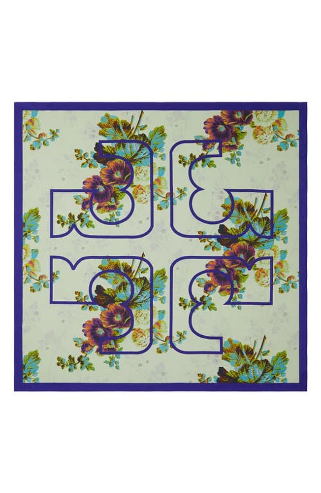 Tory Burch 3D T-Monogram Silk Square Scarf in Blurry Floral Purple at Nordstrom