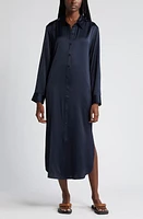 Nordstrom Long Sleeve Satin Midi Shirtdress at Nordstrom,