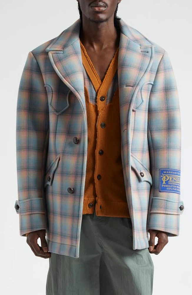 Maison Margiela x Pendleton Décortiqué Check Wool Coat in Pink Multi at Nordstrom, Size 40