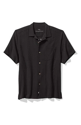 Tommy Bahama Here to Shake Things Up Embroidered Silk Camp Shirt Black at Nordstrom,