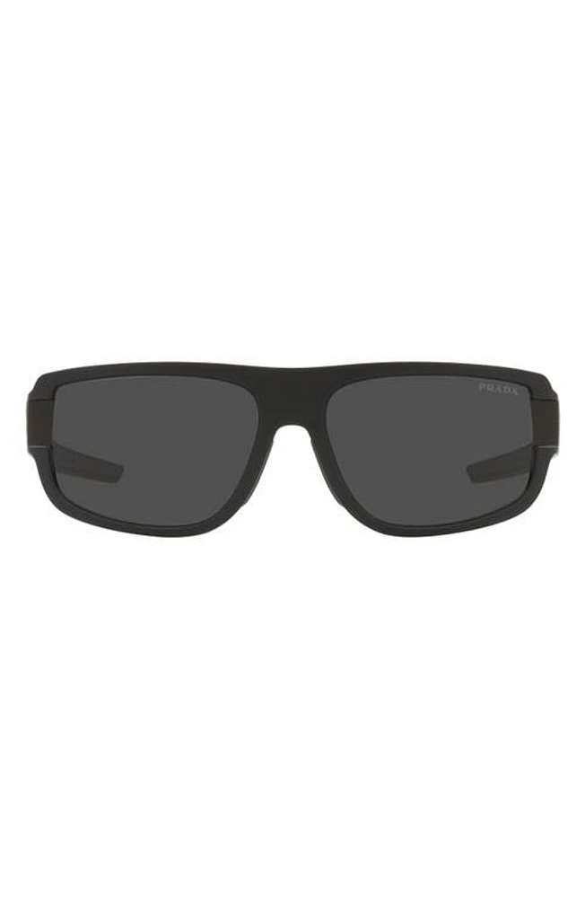 PRADA SPORT 66mm Rectangular Sunglasses in Black Rubber/dark Grey at Nordstrom