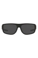 PRADA SPORT 66mm Rectangular Sunglasses in Black Rubber/dark Grey at Nordstrom