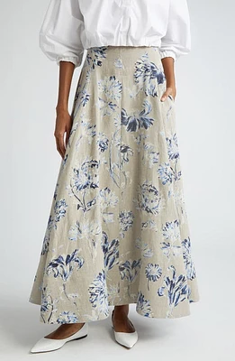 Lela Rose Floral High Waist Linen Skirt Oxford at Nordstrom,