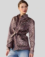 Cynthia Rowley Leopardess Satin Safari Jacket Brown at Nordstrom,