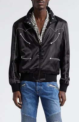 Balmain Reversible Satin Bomber Jacket Edk Black/Ivory at Nordstrom, Us