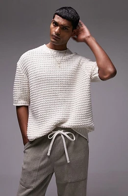 Topman Oversize Textured Cotton Knit T-Shirt in Ecru at Nordstrom, Size Large