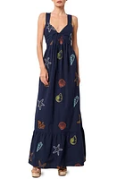 CIEBON Trina Sea Creature Print Cotton Maxi Dress Navy at Nordstrom,