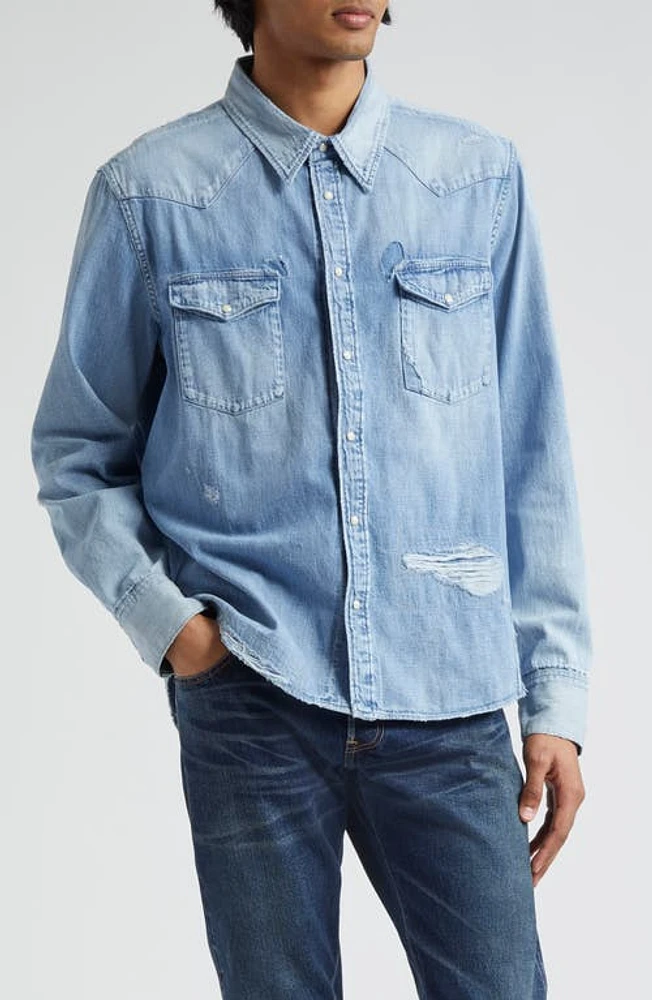 VISVIM Social Sculpture Cotton Denim Snap-Up Shirt at Nordstrom,