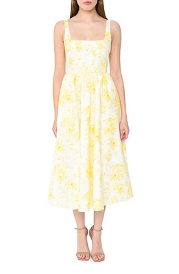 WAYF Desi Floral Print Sleeveless Stretch Cotton Maxi Dress Yellow Roses at Nordstrom,