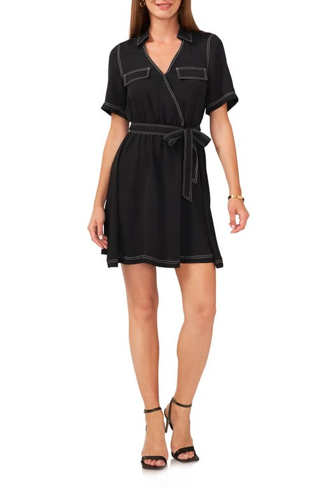 Vince Camuto Collared Wrap Minidress in Rich Black at Nordstrom, Size X-Large