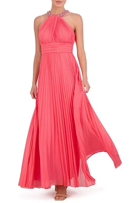 Eliza J Crystal Detail Pleated Gown Melon at Nordstrom,