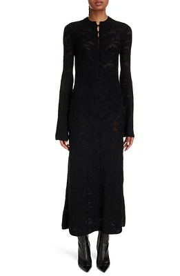 Chloé Floral Jacquard Long Sleeve Wool & Silk Sweater Dress in Black at Nordstrom, Size X-Large