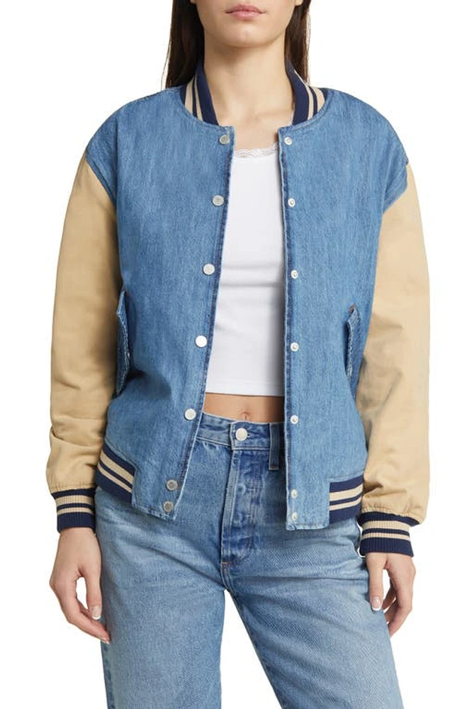 BLANKNYC Mixed Media Denim & Canvas Bomber Jacket Crash Course at Nordstrom,