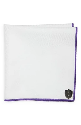 CLIFTON WILSON White Cotton Herringbone Pocket Square with Purple Trim in White/Purple at Nordstrom