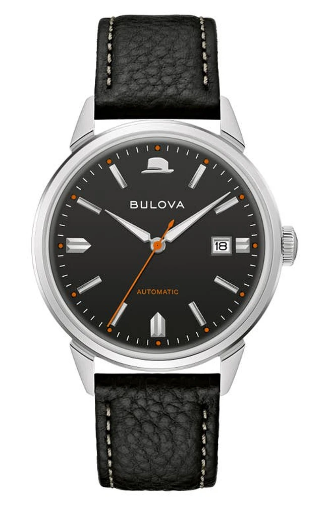 BULOVA Frank Sinatra Summer Wind Leather Strap Watch, 40mm in Silver-Tone at Nordstrom