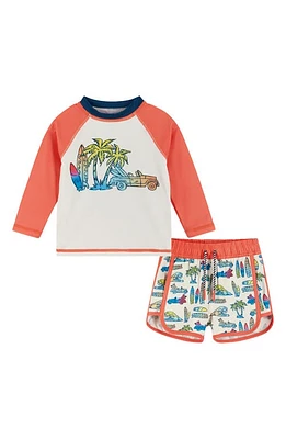 Andy & Evan Surfboard Rashguard T-Shirt Swim Shorts Set Orange Surf at Nordstrom,