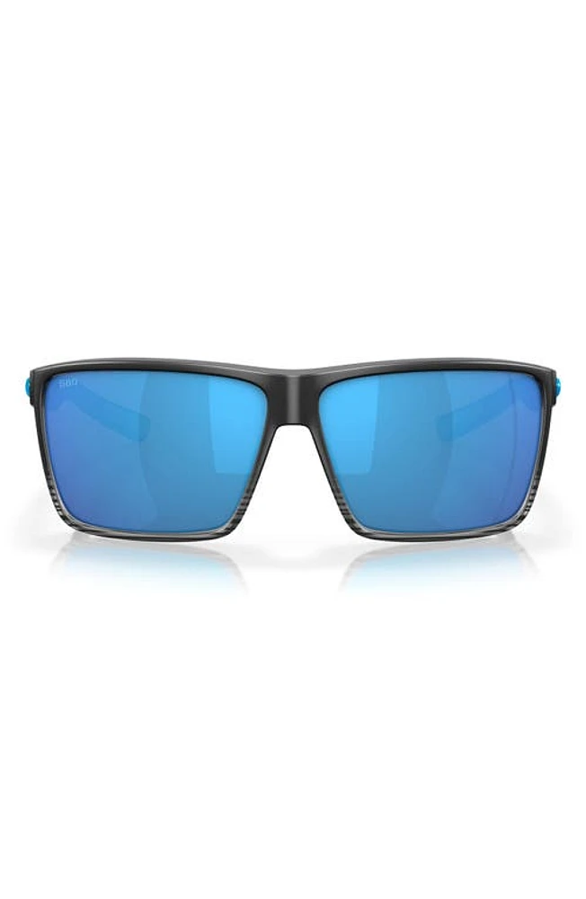 Costa Del Mar Rincon 63mm Polarized Oversize Rectangular Sunglasses in Matte Smoke Crystal /Blue at Nordstrom