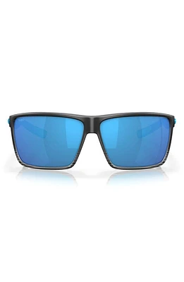 Costa Del Mar Rincon 63mm Polarized Oversize Rectangular Sunglasses in Matte Smoke Crystal /Blue at Nordstrom