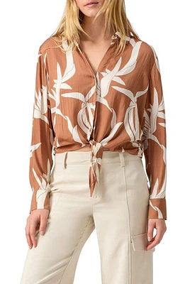 Sanctuary Lover Print Tie Hem Crop Sateen Shirt First Bloom at Nordstrom,