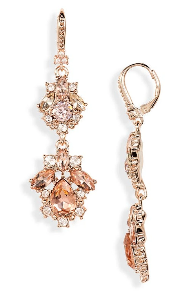 Marchesa Crystal Cluster Double Drop Earrings in Rose Gold/Rose/Silk at Nordstrom