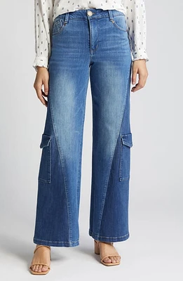 Wit & Wisdom 'Ab'Solution Colorblock Wide Leg Cargo Jeans Mid Blue/Blue at Nordstrom,