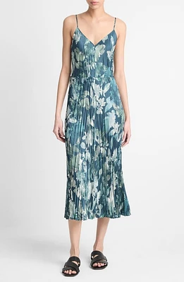 Vince Floral Crushed Satin Midi Slipdress Deep Sea at Nordstrom,