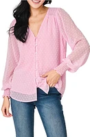 GIBSONLOOK Pin Dot Smocked Detail V-Neck Blouse at Nordstrom,