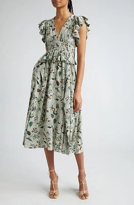 Ulla Johnson Brielle Flutter Sleeve Silk Midi Dress Botanical Mist at Nordstrom,